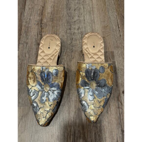 Birdies Women's The Dove Gold Petal Sequin Floral Mules Size 7.5 - Picture 2 of 6